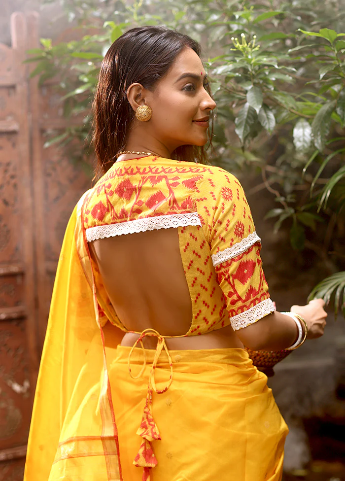 Yellow V Neck Designer Blouse - Image 2