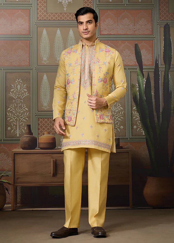 Yellow Viscose Kurta & Pajama Set