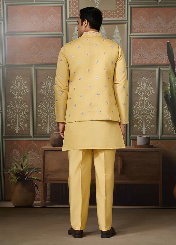 Yellow Viscose Kurta & Pajama Set - Image 3