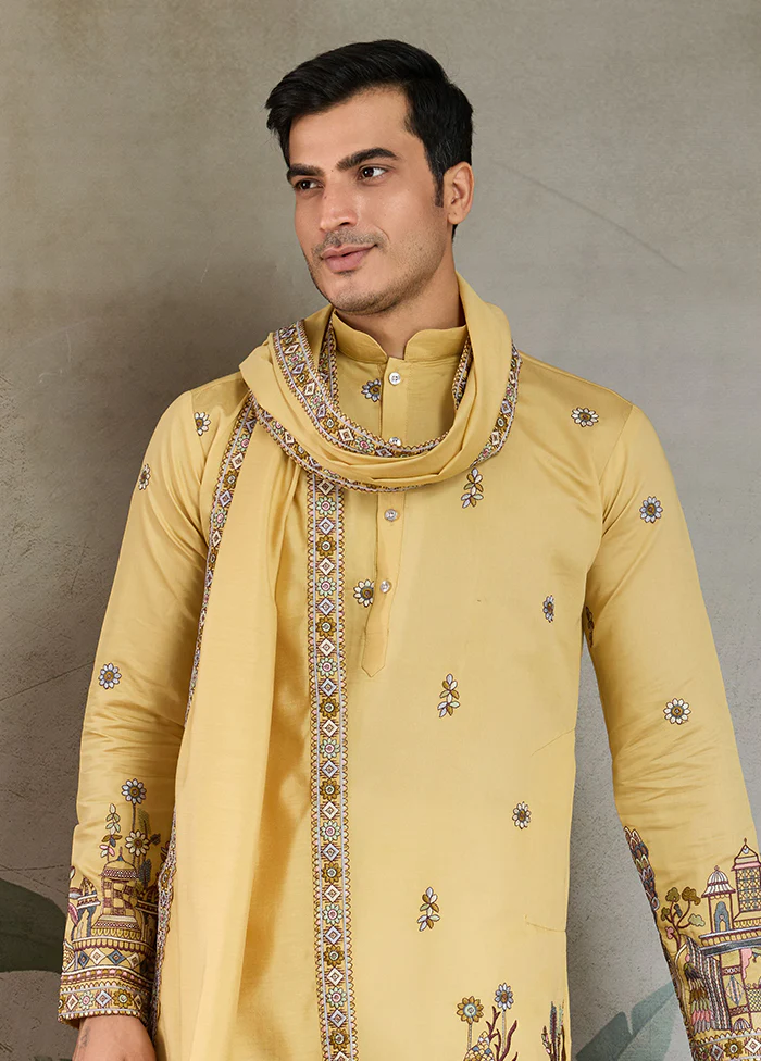 Yellow Viscose Kurta & Pajama Set - Image 2