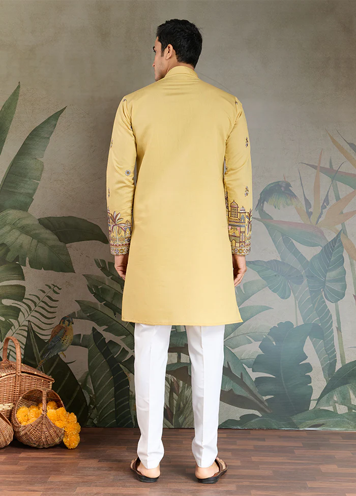 Yellow Viscose Kurta & Pajama Set - Image 3