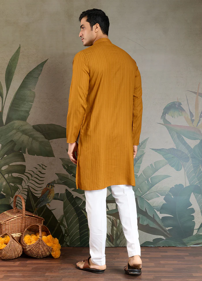 Yellow Viscose Kurta With Dupatta - Image 3