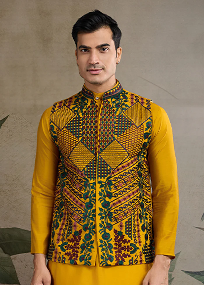 Yellow Viscose Kurta With Jacket - Image 2