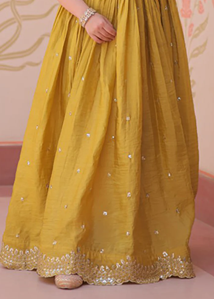 Yellow Woven Work Silk Gown - Image 3